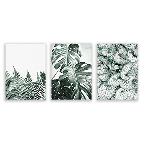 Peinture botanique moderne pour salon triptyque mural de feuilles vertes 50x70