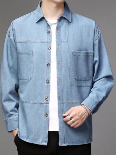 Image of GRECIILOOKS Men's Casual Denim Shirt's | Full Sleeve Regular Fit Jeans Shirt | Stylish Blue Denim Shirts for Men | Versatile for Everyday Wear