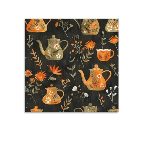 Toile abstraite de plantes pour créer un coin thé zen de 60x60cm