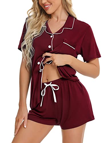 Image of SWOMOG Womens Button Down Pajamas Set Short Sleeve Sleepwear Bride Soft Pj Lounge Sets XS-3XL
