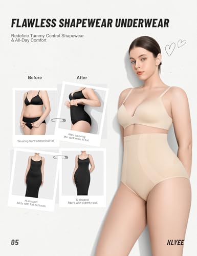 KLVEE Shapewear Tummy Control Panties for Women, Body Shaper Compression Underwear, High Waisted Seamless Girdle Under Dress Black