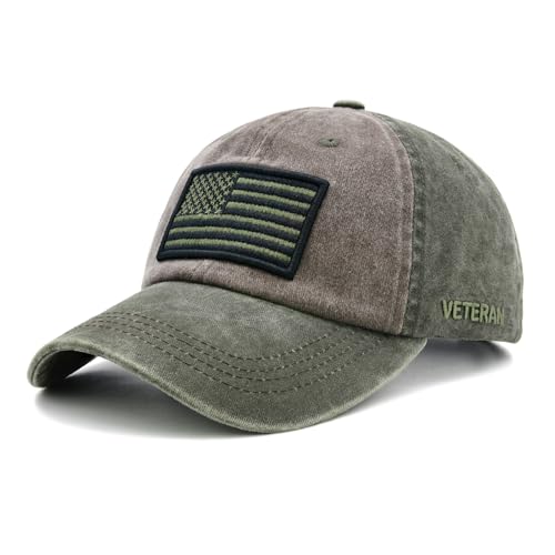 Veteran Hat for Men, Vintage Two-Tone American Flag Hats, Military Army USA Flag Baseball Cap, Veterans Gifts for Dad