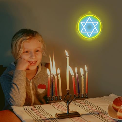 Image of Attivolife Jewish Star Neon Sign, Star of David Hanukkah Decoration for Wall, Chanukah LED Lamp USB Power, Family Guardian Birthday Gifts for Women, Housewarming Gifts