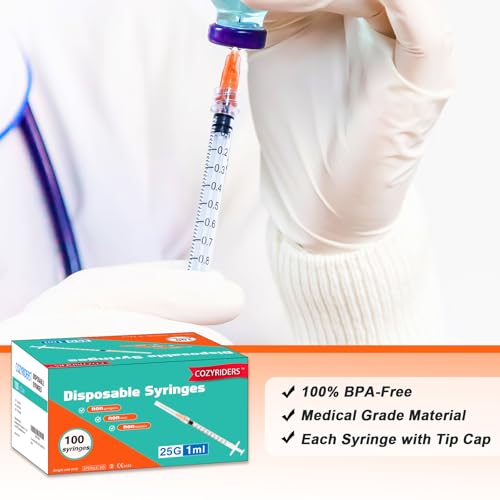 1ml ,100 Pack, 25G 1 inch Syringes with Needle, Needle Luer Lock Syringe, Individually Sealed Package for Scientific Labs,Feeding Small Animals,Dispensing,Applicator,Watering.