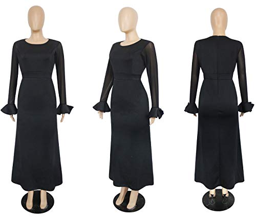 Vestido colado ao corpo feminino plus size – vestido longo sexy de malha de manga comprida com tromp