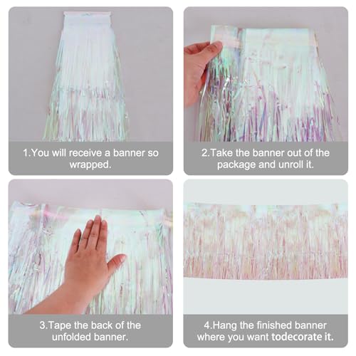 Image of BEISHIDA 3 Packs Metallic Foil Fringe Garland Shining Transparent Wall Hanging Tinsel Fringe Banners for Car Floats Bridal Shower Wedding Birthday Easter Graduation Holiday Party Decoration(30 Feet)
