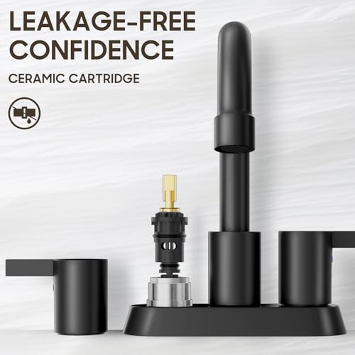 Phiestina 4 Inch 2 Handle Centerset Matte Black Lead-Free Modern Bathroom Faucet, 360 Swivel Spout 2-3 Hole RV Bathroom Vanity Sink Faucet with Pop Up Drain and Water Supply Lines，BF015-1-MB by phiestina - Image 4