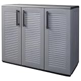KDVXBCQJH Armadio da giardino per esterni, 3 ante, grigio e nero, 102 x 37