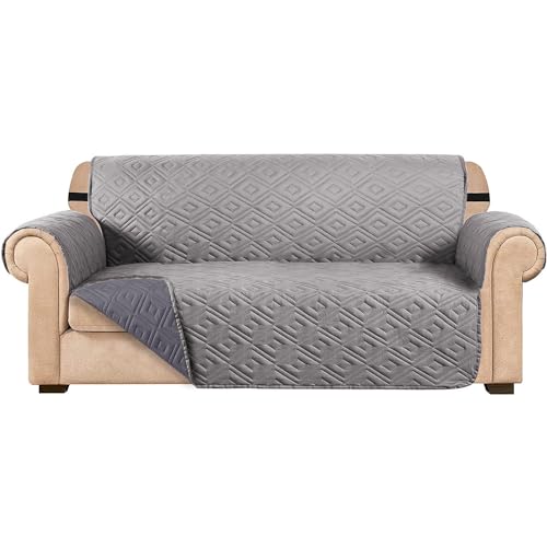 AMEHA Sofa Cover 3 Seater Water Repellent Sofa Slipcovers – Non Slip Reversible Sofa Protectors from Pets with Adjustable Elastic Straps Embossed Quilted Washable Couch Covers, Light Grey Dark Grey