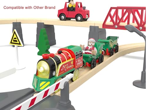 Image of Electric Train Set for Wooden Tracks, Battery Powered Trains Toy with Lights & Sounds for Toddlers, Motorized Train for Kids Compatible with Thomas & Friends, Brio, Chuggington