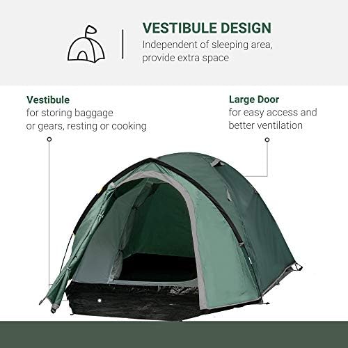 Outsunny Camping Tent w/Dome Tent for 2-3 Person with Weatherproof Vestibule Backpacking Tent Large Windows Lightweight for Fishing & Hiking Green