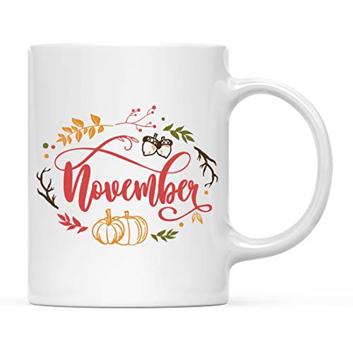 Andaz Press Fall Autumn Season 11oz. Coffee Mug Gift, November, Colorful, 1-Pack, Themed Birthday Gift Ideas for Hostess Friends Coworkers