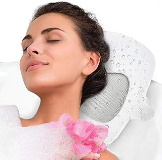 Bathtub Pillow, Home Spa & Rest Bath Pillow Air Mesh Bath Pillow with 5 Suction Cups Non-Slip Spa Odor Free Cushion Neck Support Adapts Any Size Bathtub for Head Back & Shoulder Support