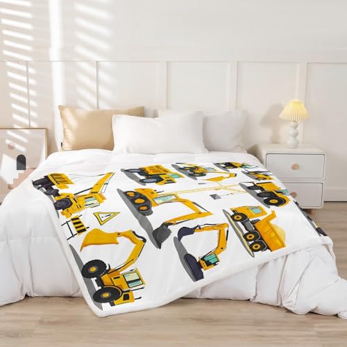 Image of Feelyou Construction Site Fleece Throw Blanket Kids Toddler Excavator Truck Flannel Sherpa Blanket Soft Comfort Plush Blankets for Boys & Girls 60 inchx80 inch
