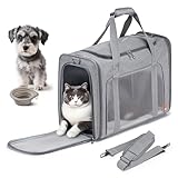 SUCIKORIO 55x40x23cm Transportin Gato Homologado Para Avion Cabina, Plegable Bolsa de Transportin Perro Grande Transpirable Cat Carrier con Bebedero Plegable Para Gatos y Perros, Air Europa Aerolineas