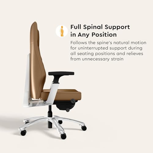 Image of Interio by Godrej Posture Perfect High Back Leather Executive Ergonomic Revolving Chair - Tan Color, 1 Year Warranty, Adjustable Armrest and Height