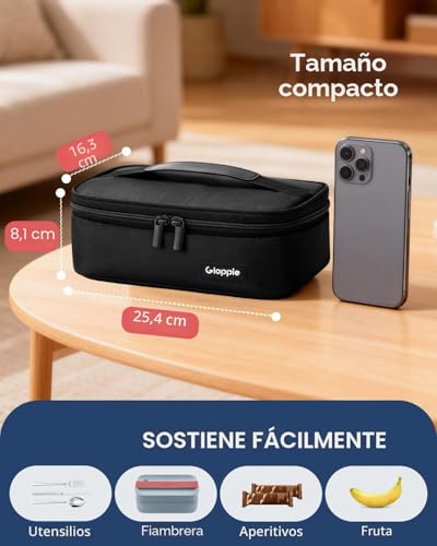 Miniatura 2 de Gloppie Bolsa De Almuerzo Térmica Impermeable Hombres, Pequeña Caja Almuerzo Aislada, Reutilizable Contenedores Bolsa Térmicos De Alimentos, Bolsas Refrigeradoras Portátiles Para De Trabajo, Negro
