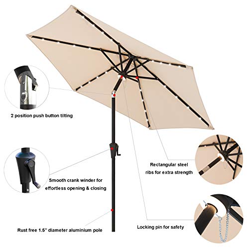 C-Hopetree 7.5 Ft Outdoor Patio Market Table Umbrella With Solar Led Lights And Tilt, Beige #TOP1