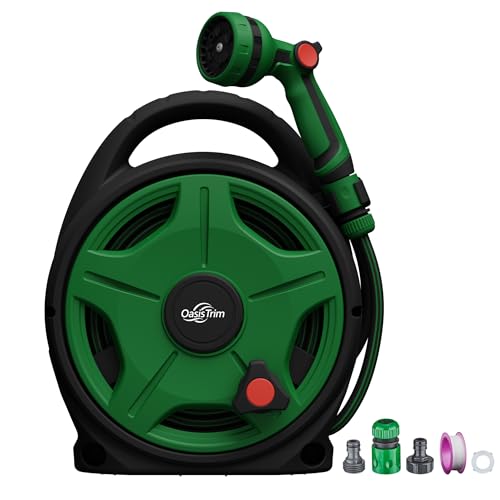 OasisTrim 1/2" x 50FT Retractable Garden Hose Reel,With 10 Patterns Spray Nozzle,Portable Heavy Duty Garden Hose Holder for Garden Watering,Car & Patio Washing,Pet Cleaning(Green)