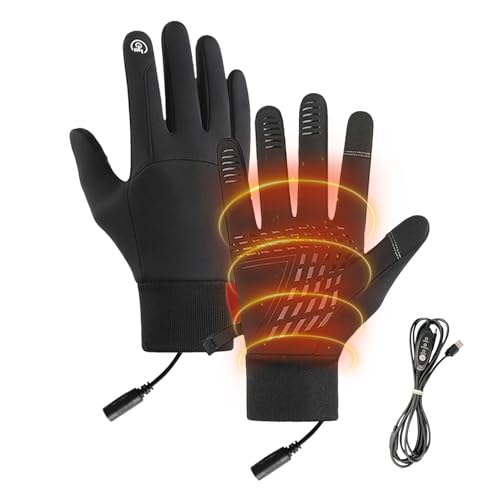 Guantes calefactores para hombre | Guantes de calefacción de manos,Mitón USB grueso caliente impermeable a prueba de viento con cordón para hombres y mujeres senderismo ciclismo por frío conducción