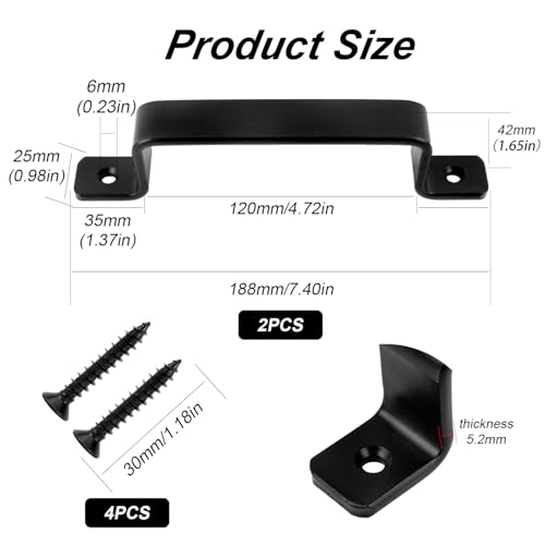 DesertBoy 2 Stk Scheunentor Griff, Schiebetür Handgriff, Schiebetür Griff, Scheunentorgriff, Schiebetürgriff, Schrank Türgriff, Griffe Schwarz, Massiver Stahl-Türgriff, mit Schrauben, für Eine Holztür