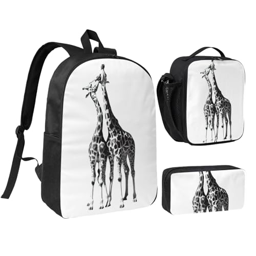 Sac à dos imprimé girafe africaine 3 pièces sac à livres et boîte repas noir