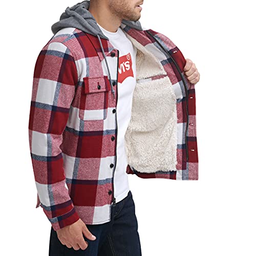 Image of Levi's mens Plaid Sherpa Lined Hooded Shirt Jacket (Regular & Big & Tall Sizes)