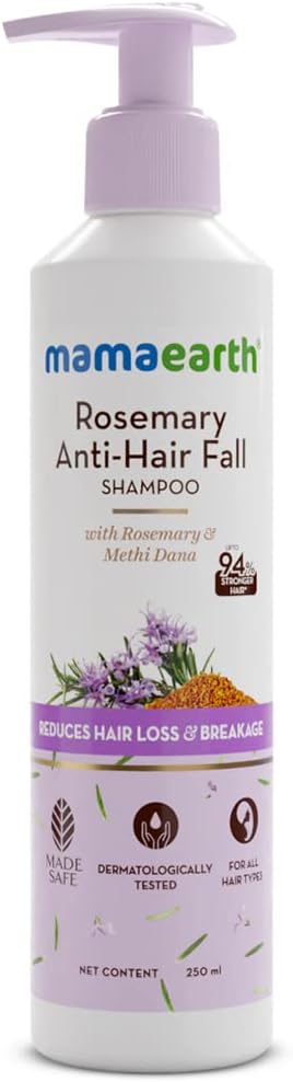 Mamaearth Rosemary Anti Hair Fall Shampoo with Rosemary & Methi Dana for Reducing Hair Loss & Breakage- 250 ml | Up to 94% Stronger Hair* | Up to 93% Less Hair Fall | For Men and Women