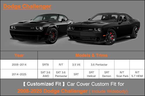 Image of Kayme Heavy Duty Car Cover Custom Fit Dodge Challenger Demon (R /T, SRT, T /A, Hellcat 2008-2025), Waterproof All Weather for Automobiles, Full Exterior Covers Rain Sun UV Protection.