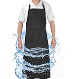SHEOMERN 3-Layer Waterproof Apron - Pocket-Free Hygienic Design for Dishwashing & Dog Grooming - Lightweight Durable Protection for messy Kitchen Cooking, Baking, for Men & Women (1 Pack,Black)