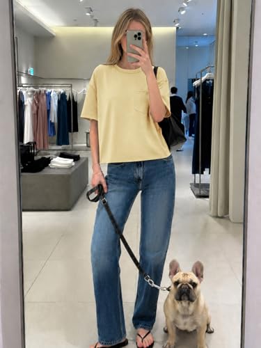 Image of ATHMILE Womens Crop Tops Workout Shirts Gym Oversized Spring Summer Basic Tees Short Sleeve Casual Loose Drop Shoulder 2026
