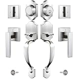 Front Door Lock Set - Double Door Handle Sets with Deadbolt, Door Lock with Handle Lever for Right a
