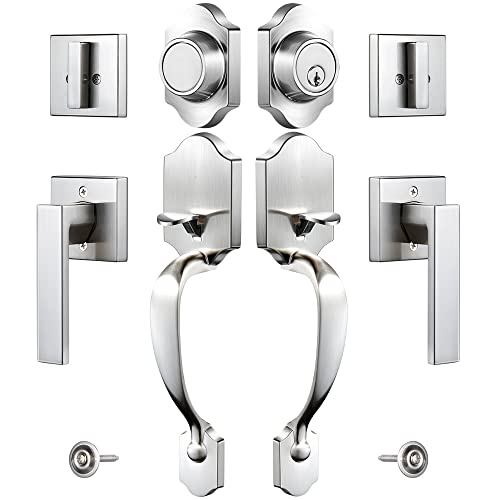 Front Door Lock Set - Double Door Handle Sets With Deadbolt, Door Lock With Handle Lever For Right And Left Hand, Double Cylinder Handleset Satin Nickel For Front Door Entrance Airbnb #TOP15