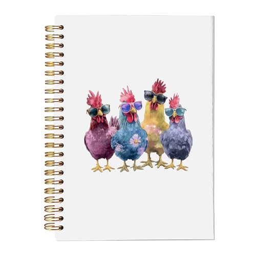 Carnets à spirales amusants avec motif de poulets aux lunettes stylées