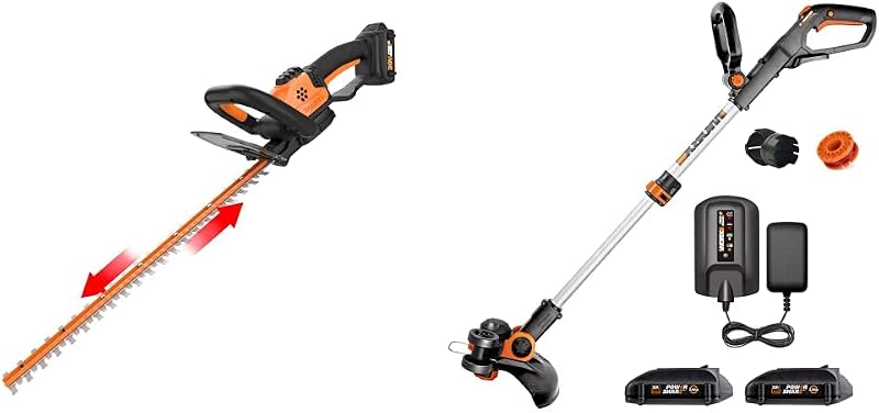 WORX WG261 20V Power Share 22" Cordless Hedge Trimmer (Battery & Charger Included) WG163 GT 3.0 20V PowerShare 12" Cordless String Trimmer & Edger (Battery & Charger Included)