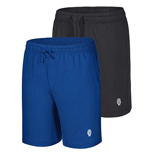 PIQIDIG Youth Boys' Loose Fit Athletic Shorts Quick Dry Active Shorts with Pocket (Black/Royal Blue(2-Pack), X-Small) Cover
