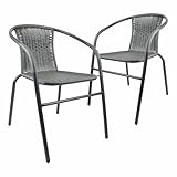 Nexos 2er Set Bistrostuhl Marseille aus Poly Rattan Stahlgestell – Farbe: Rahmen SCHWARZ/Bespannung GRAU