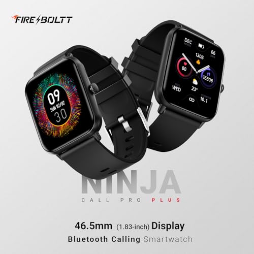 Fire-Boltt Ninja Call Pro Plus Bluetooth Calling Smart Watch, 1.83″ HD Display, AI Voice Assistant, 120+ Sports Modes, IP67 Waterproof, SpO2 & Heart Rate Monitor Smartwatch for Men & Women - Black view 2