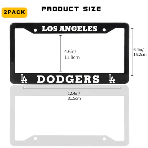License Plate Frames for Dodgers Sport Fans, 2 Pack Aluminum Alloy Anti-Corrosion License Plate Holder with Screw Caps Cover, US Size (Black) — view 6