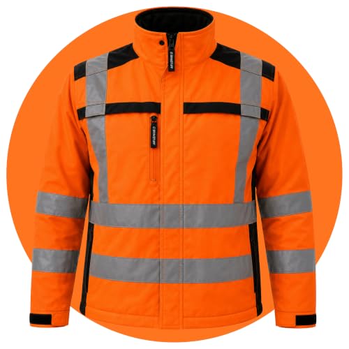 Image of Hi Vis Softshell Jacket, Waterproof Reflective Workwear (Orange, XL)