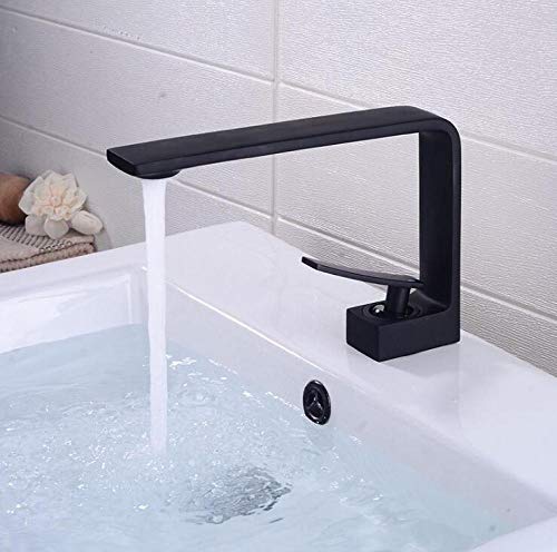 CZOOR Grifos de lavabo Grifería de baño moderna de latón blanco/dorado Grifos monomando monomando montados en cubierta Grúa de agua fría y caliente -Negro Cover