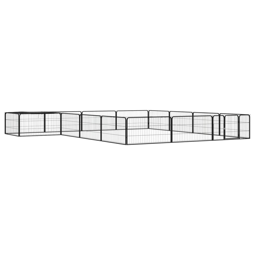16-częściowy kojec dla psa, czarny, 100 x 50 cm, wytrzymały wybieg dla szczeniaków ze stali malowanej proszkowo, wybieg wewnętrzny dla zwierząt domowych z dachem, 400 x 400 x 50 cm