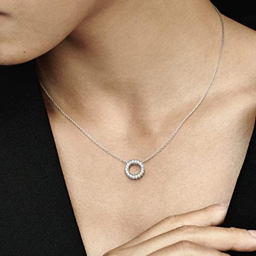 Pandora Signature Women's Sterling Silver Pavé Circle Collier Pendant Necklace, 45cm