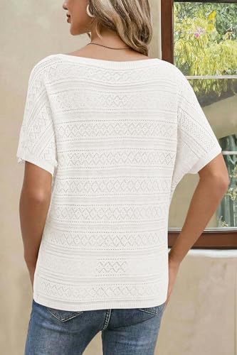 Image of Cakulo Womens Off The Shoulder Batwing Short Sleeve Crochet Tops 2026 Spring Summer Sweater Top Knit Beach Cover Up