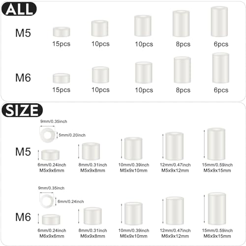 98stk ABS Runde Abstandshalter Sortiment Kit Weiß Isolierung Abstandshalter für M5,M6 Schrauben Nylon Spalte Abstandshalter Abstandshalter mit Kunststoffkasten (weiß)