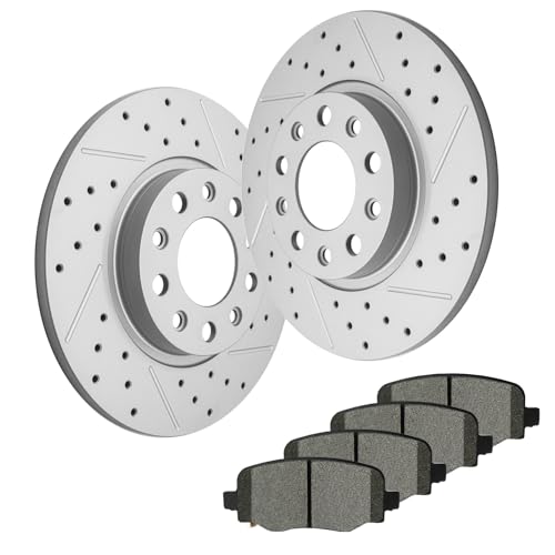 Rear Disc Brake Rotors Brake Kits Ceramic Brake Pads Drilled and Slotted Disc Brake Rotors for Chrysler 200 2015-2017 Jeep Cherokee 2014 2015 2016 2017 2018 2019 2020 2021 2022 w/Hardware