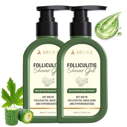 ABERA High-Performance BHA Folliculitis Shower Gel, Wild Bitter Melon Extract & Tea Tree Oil for Back Acne & KP, Advanced Folliculitis Body Wash for Rough Skin & Sensitive Skin, 2 Pack (10,14 Oz Each)