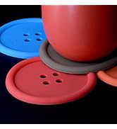 Coasters [Cute As a Button / 5-Pack] Silicone Heat Resistant/Non-Slip Coasters for Coffee, Tea &amp; ...