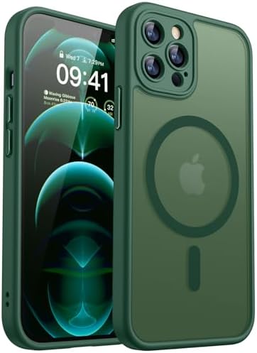 CANSHN für iPhone 12 Pro Hülle mit Kameraschutz, Dunkelgrün | Vollständiger Kameraschutz, kompatibel mit MagSafe, lichtdurchlässig, matt, militärischer Schutz, kratzfest, schmale P