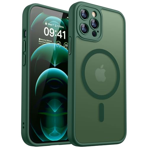 CANSHN iPhone 12 Pro 用 ケース Magsafe対応 カメラ周辺保護 ワイヤレス充電 あいふおん 12 Pro 用 ケース 耐衝撃 エアガードコーナー 傷つき防止 指紋防止 リング マグネット搭載 半透明マット仕上げ アイフォン 12 Pro 用 カバー- ディープグリーン
